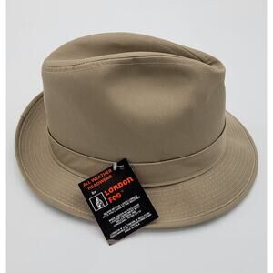 London Fog Fitted Size 7 Natural L3110 Fedora Cap Hat Khaki Cotton Canvas NWT